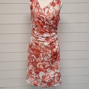 Joseph Ribkoff Coral and White Floral Midi Wrap Dress